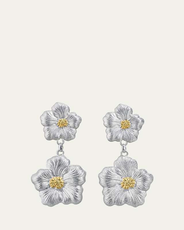 Blossoms Gardenia Sterling Silver and 18K Yellow Gold Pendant Earrings, 8.5cm
